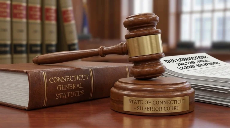 A judge's gavel representing the criminal penalties of a Connecticut DUI conviction